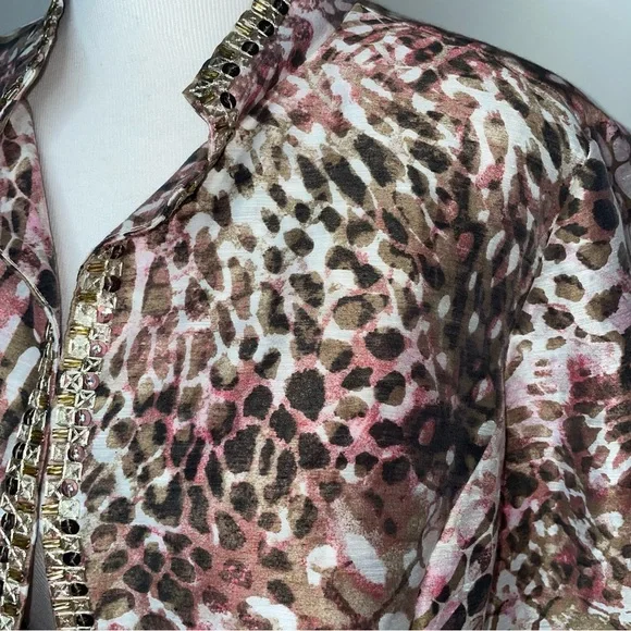 NWT CHICO'S Bernita Animal Pattern Caliente Coral Open Jacket - Picture 9 of 13